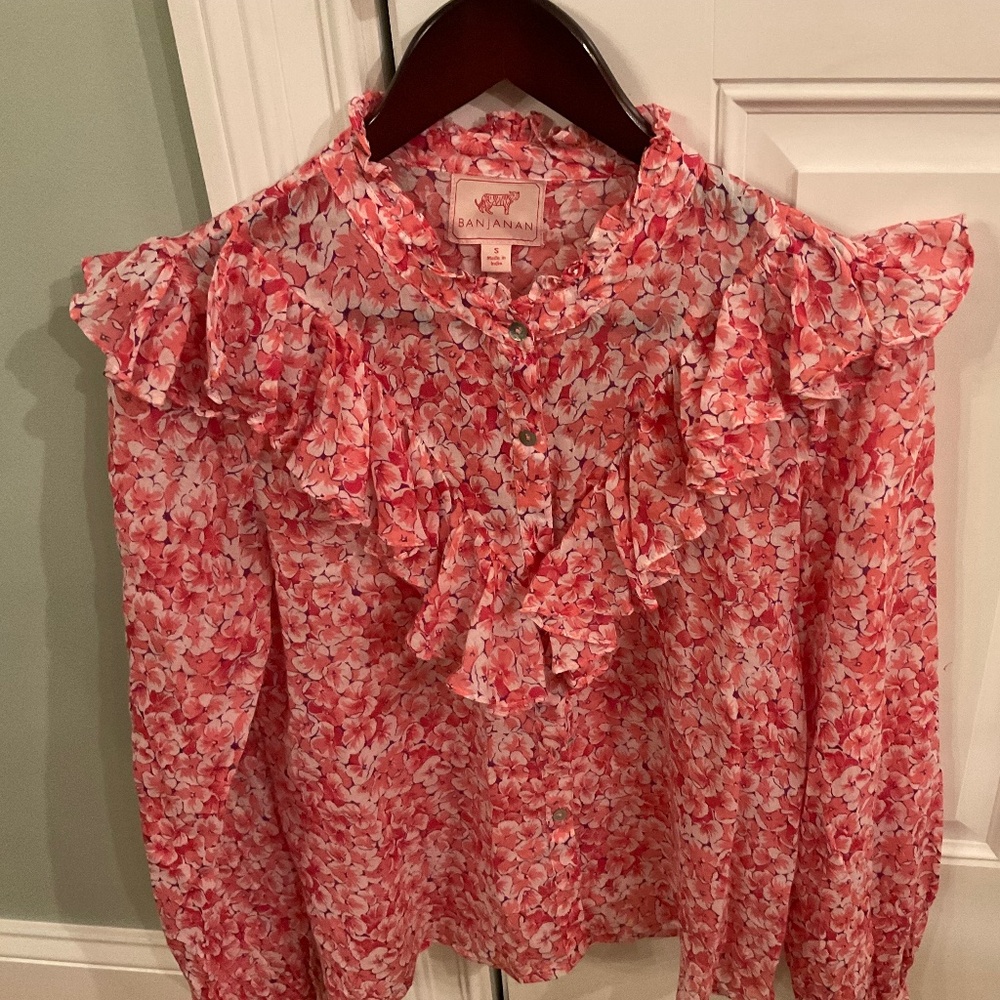Banjanan ruffle cotton blouse size small NWOT